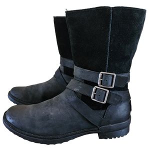 Ugg Australia Black Lorna Mid Calf Boots Womens 8.5 Nubuck Leather 1095155